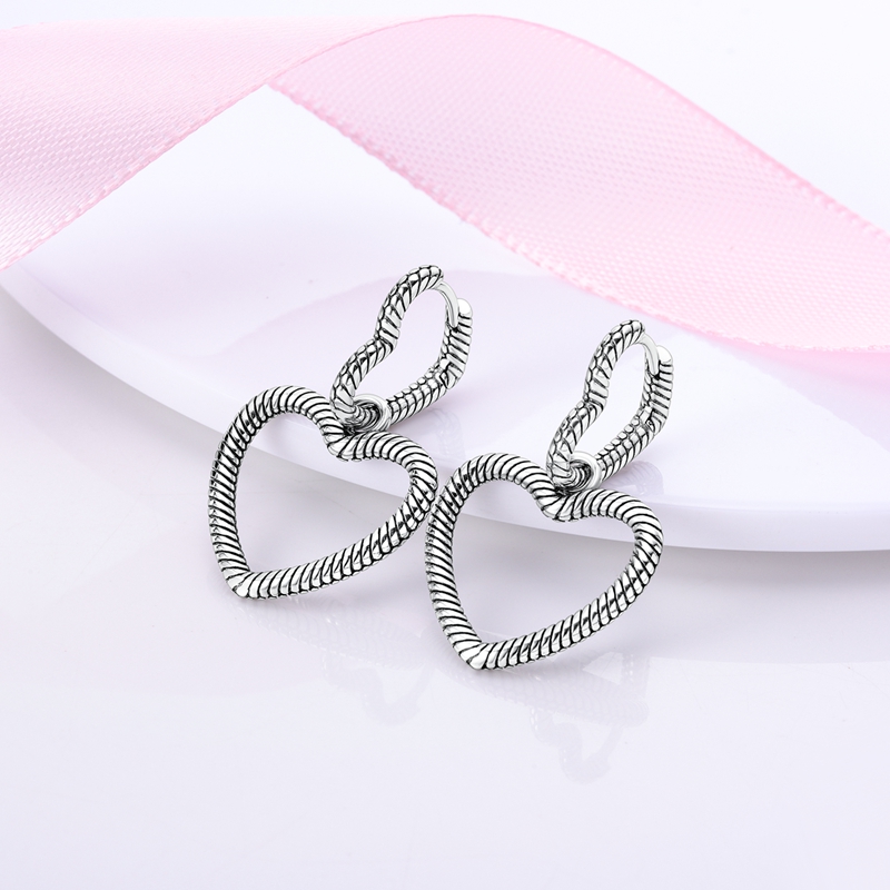 Women's 925 Sterling Silver Snake Bone Double Heart Earrings